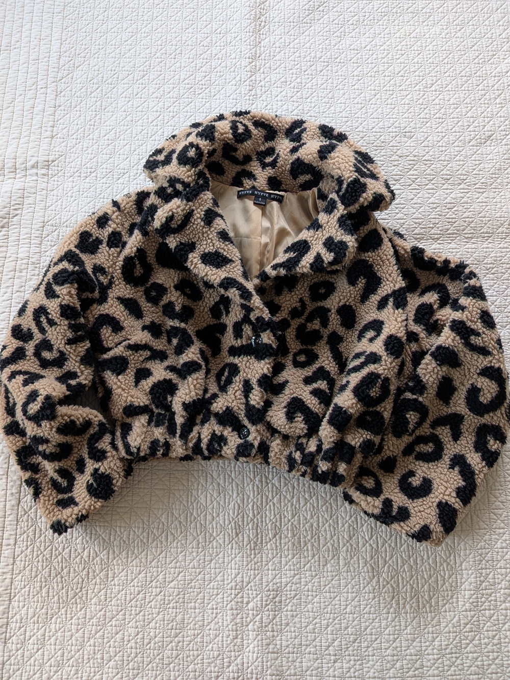 HYFVE Kids Leopard Print Faux Sherpa Cropped Jacket - Beige & Black